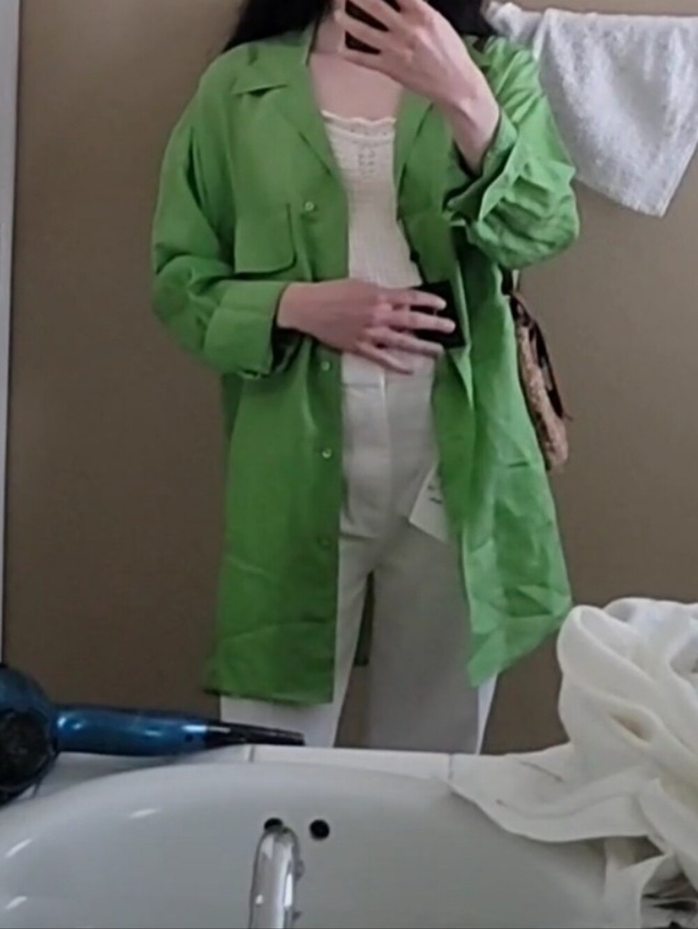 Massimo Dutti Green Blouse Shirt Oversized Size XS
